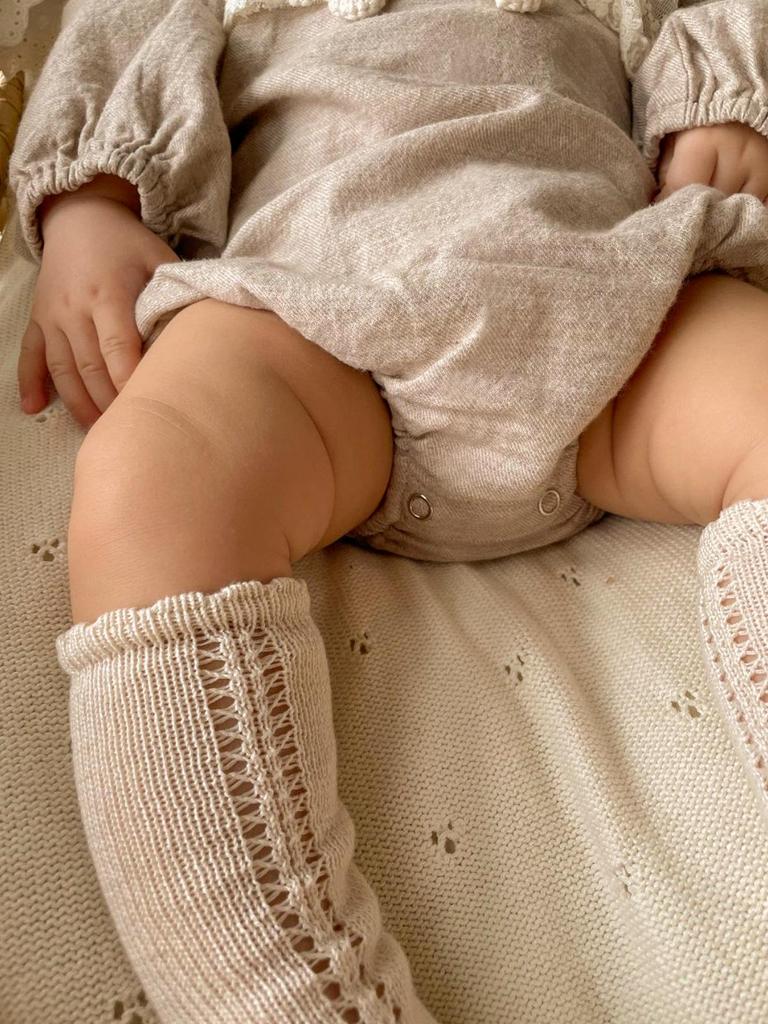 Baby Mädchen Herbst Spitzen Revers Baumwoll Jumpsuit - Langarm Krabbel Strampler