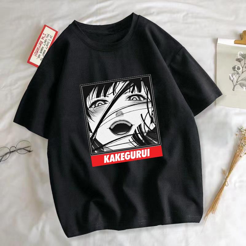 Anime Kakegurui T-Shirt Unisex 90s Funny Short Sleeve Graphic Tee Casual Summer Cartoon Print Tops for Men Women Streetwear