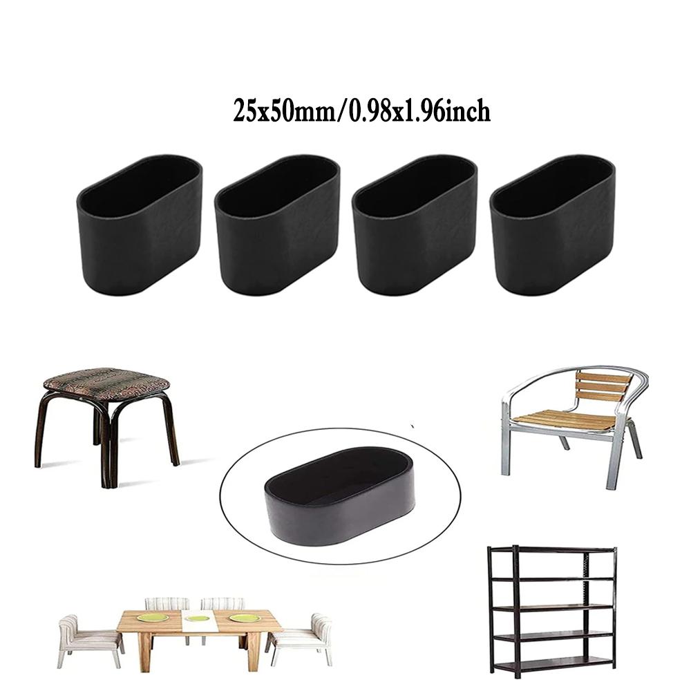 12-4pc NonSlip Oval Chair Leg Caps,Black Clear Furniture Pad,Scratch Proof Floor Protectors for Table Chair Leg,Furniture Guard