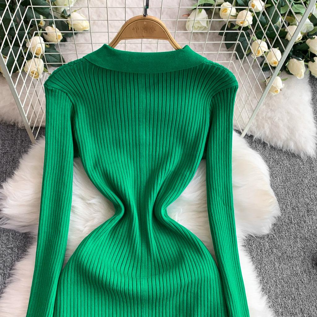 Autumn Winter Women Brand Designer Runway Party Dresses Full Sleeve Knitted Sweater Long Midi Pullover Fishtail Dress