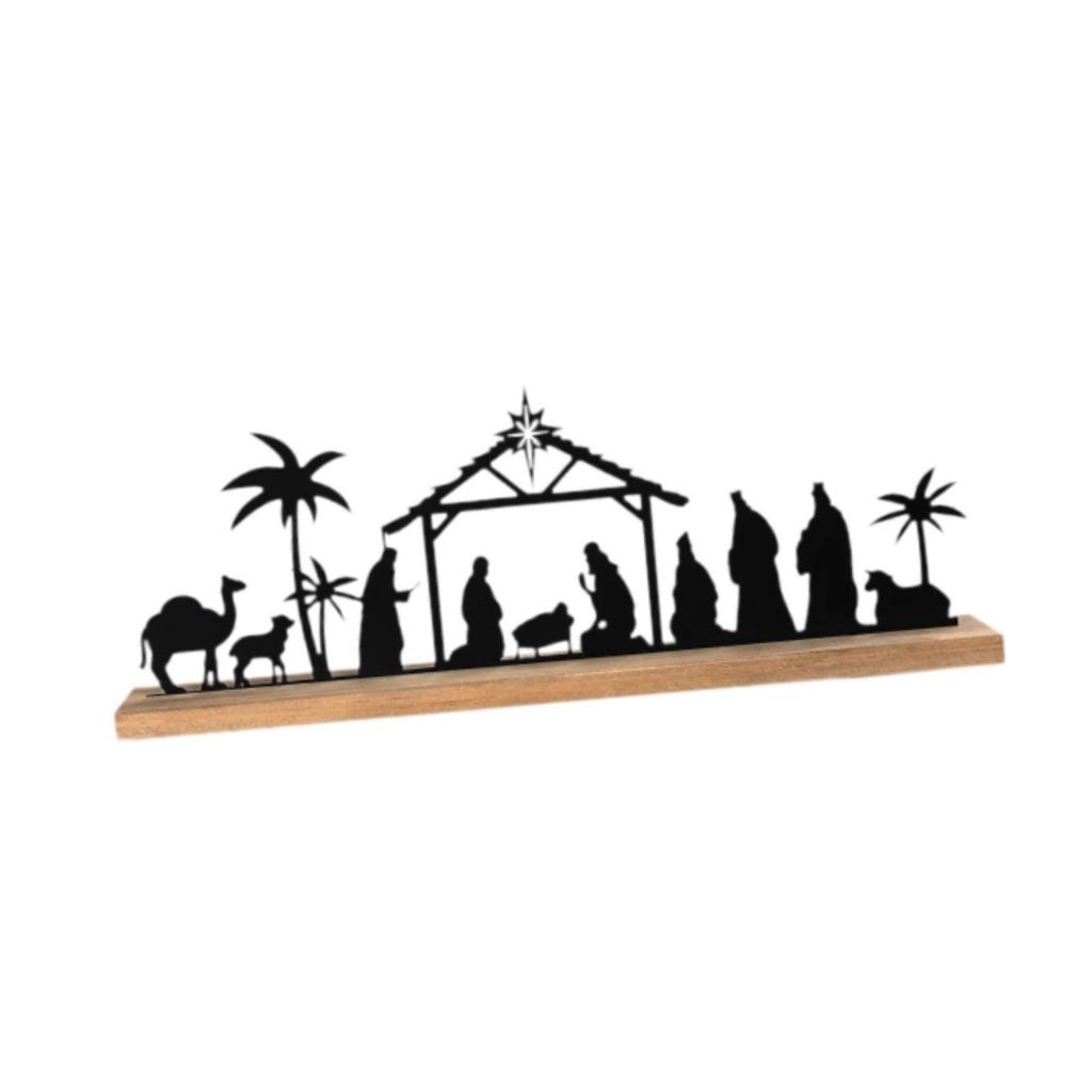 Statua Presepe Religioso Ornamento Natalizio in Legno Decorazione Naturale per Interni Soggiorno Celebrazione