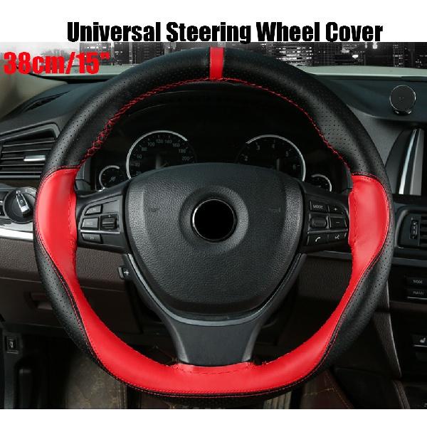 15" Car Steering Wheel Cover DIY Stitch On Wrap For Women Men Microfiber Leather