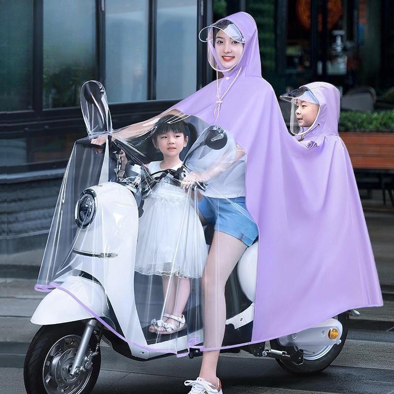 Family-Style Electric Scooter Raincoat: Extra-Large Thickened 3-Person Mother-and-Child Raincoat for Women—Full-Body Protection Against Heavy Rain