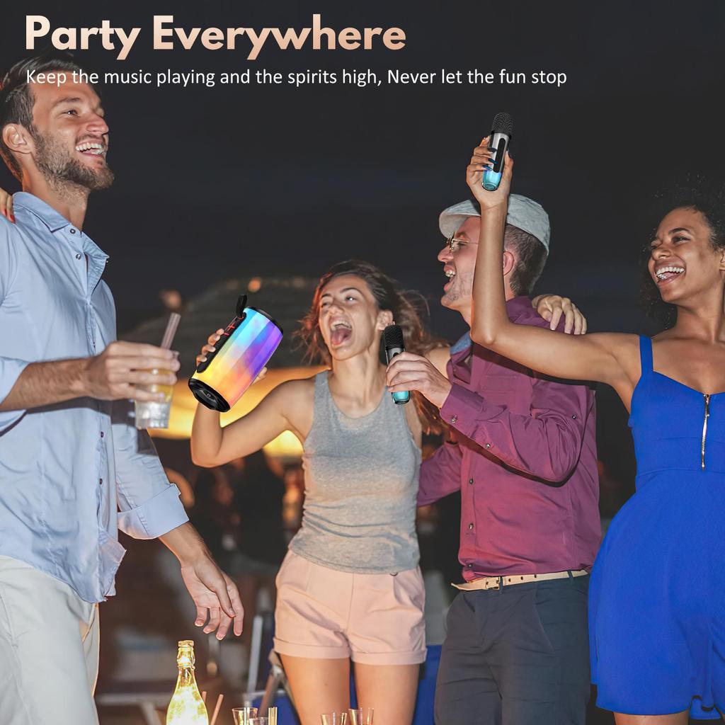 Speaker with Mic System for Singing, Portable Bluetooth Speakers with Dazzling Light and 2 Wireless Microphones for Adults, Mini Karaoke Set for Home