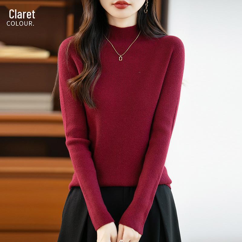 26 Autumn Winter Women's Half-High Collar Slim Knit Sweater - Korean Style