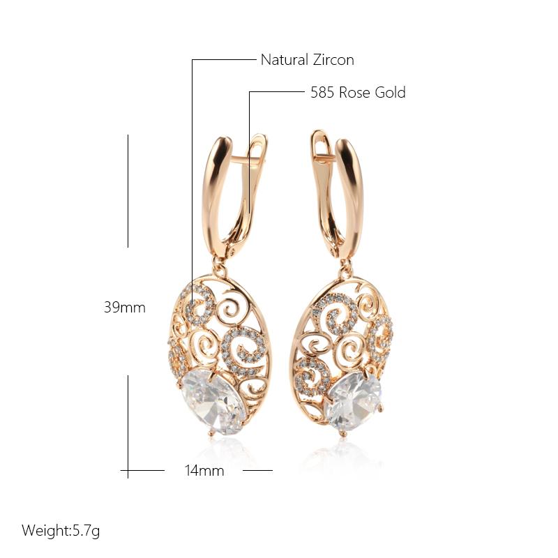 Kienl   Rose Gold Color Crystal Flower Long Earring For Women Glossy Big Natural Zircon Drop Earring Trend Daily Jewelry