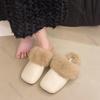 Women's Furry Mules Slippers Casual Outside Wear Flat Bottom Comfortable Baotou Half Slipper Plush Warm Winter New Cotton Slides