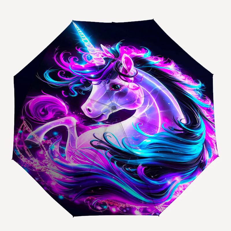 Unicorn, Fantasy Themed Automatic Opening and Closing Umbrella, Compact Travel Umbrella, Lightweight and Portable, Suitable for Beach Commut