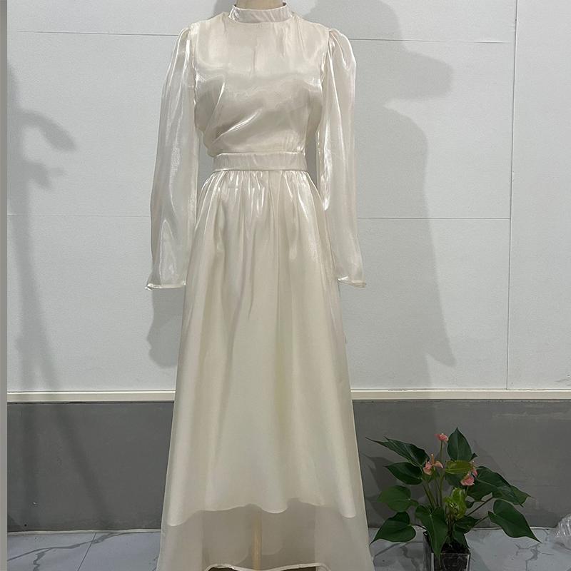 

Весенне-осеннее женское платье, платья с полувысоким воротником, длинные платья с длинным рукавом, перерыв на чай, длинные платья с французской талией XXL