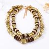 European and American Personality Vintage Maillard Geometric Unique Texture CCB Wood Beaded Double Layer Necklace Women