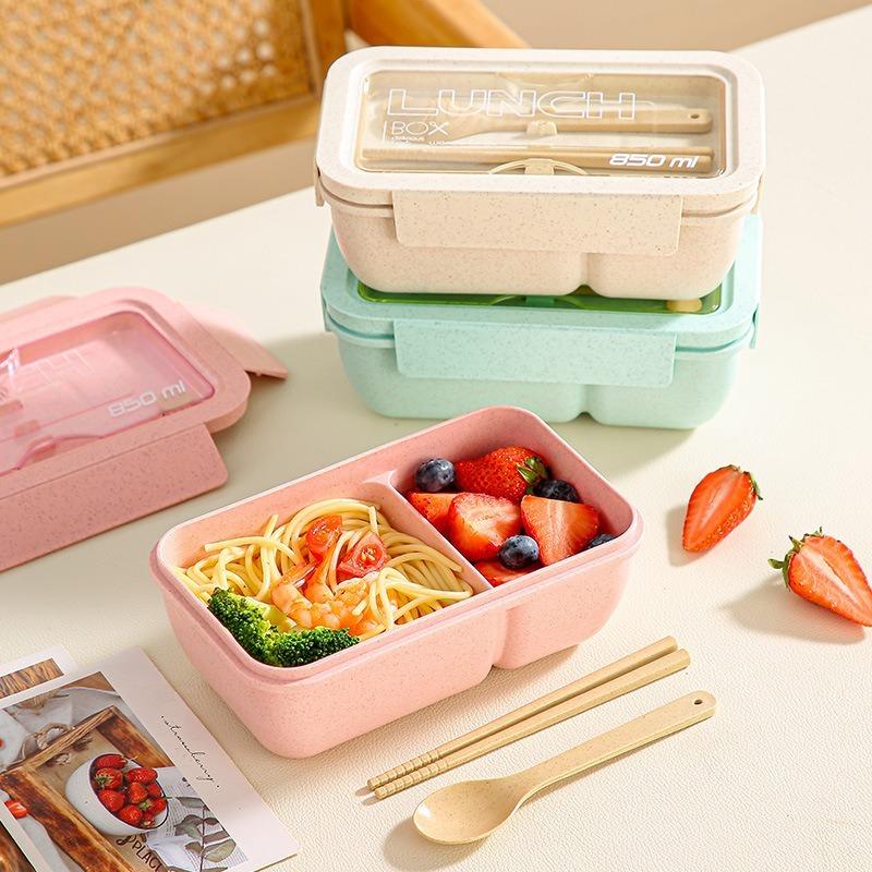 Microwave Safe Heating Lunch Box Fruit Bento Container with Cutlery Set Portable Meal Prep Box for Office Workers Daily Lunch