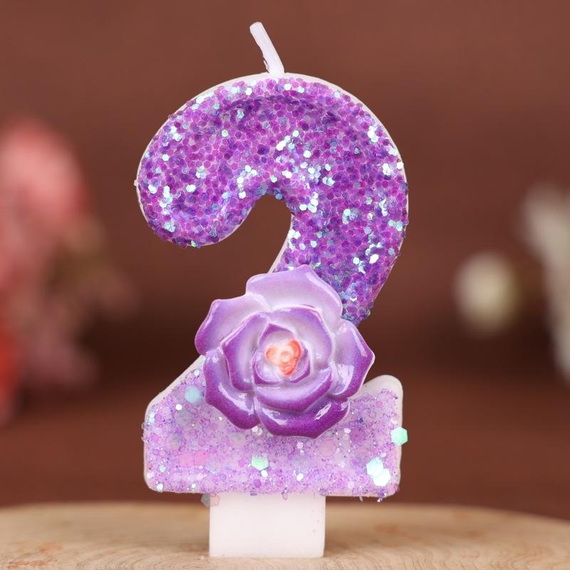 Purple Flower Number Birthday Candle Cake Decoration Party Handmade Number Candle 0-9