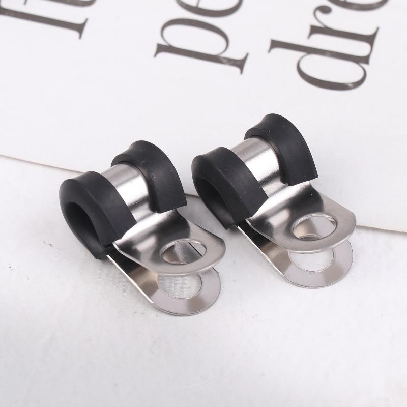 12Pcs Rubber Lined Wiring Hose Pipe Clamp Metal R Clips Camper Hydraulic 3/16" Brake Gas Line Pipe Fixing Clamp Cramp