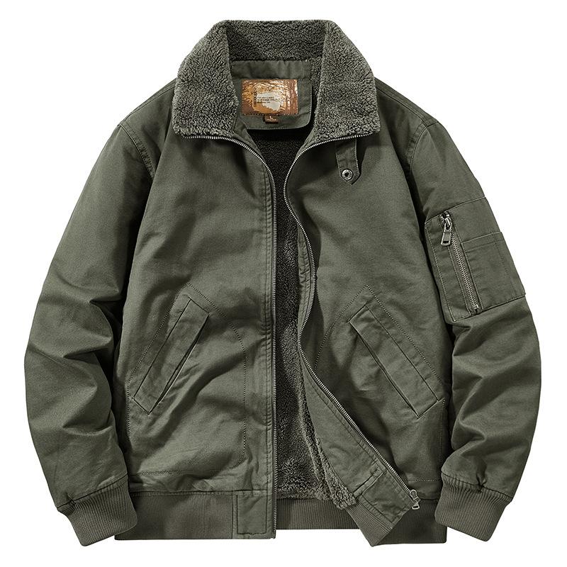 New Jacket Winter Men's Pure Cotton Velvet Thickened Washed Tooling Jacket Outdoor Casual Stand-up Collar Men