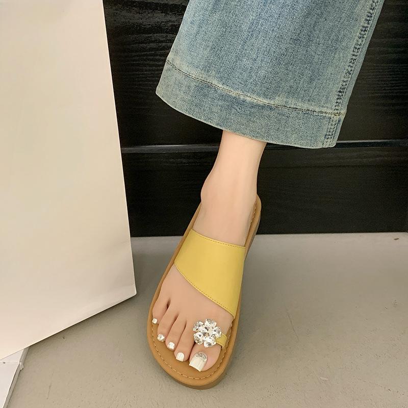 New Thick-soled One-shoulder Sandals of Water Diamond Women's Shoes and Slippers