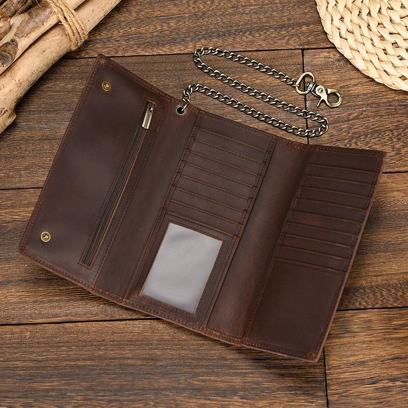 Luxury Style Men's Leather Wallet With Iron Chain Genuine Leather Clip Purse For Men Male Fashion Men's Long Wallet Dropshipping