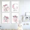 Benutzerdefiniertes Babynamen-Poster, personalisierbares Kinderzimmer, Wandkunst, Leinwandgemälde, Druck, rosa Blumentiere, Wandbilder für Mädchenschlafzimmer