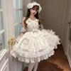 Sweet Lolita Dress Cream White Ruffle Lace Princess JSK Kawaii Bowknot Puffy Party Dress Elegant Victorian Lolita Outfit Set