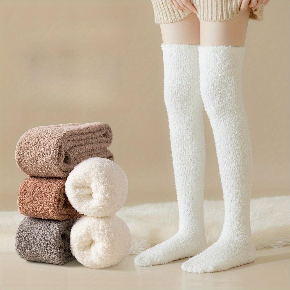2 Pairs Simple Solid Color Socks, Winter Snow Socks, Thickened Warm Floor Socks, Calf Socks, Knee High Socks, Home Sleeping Socks, Casual Socks