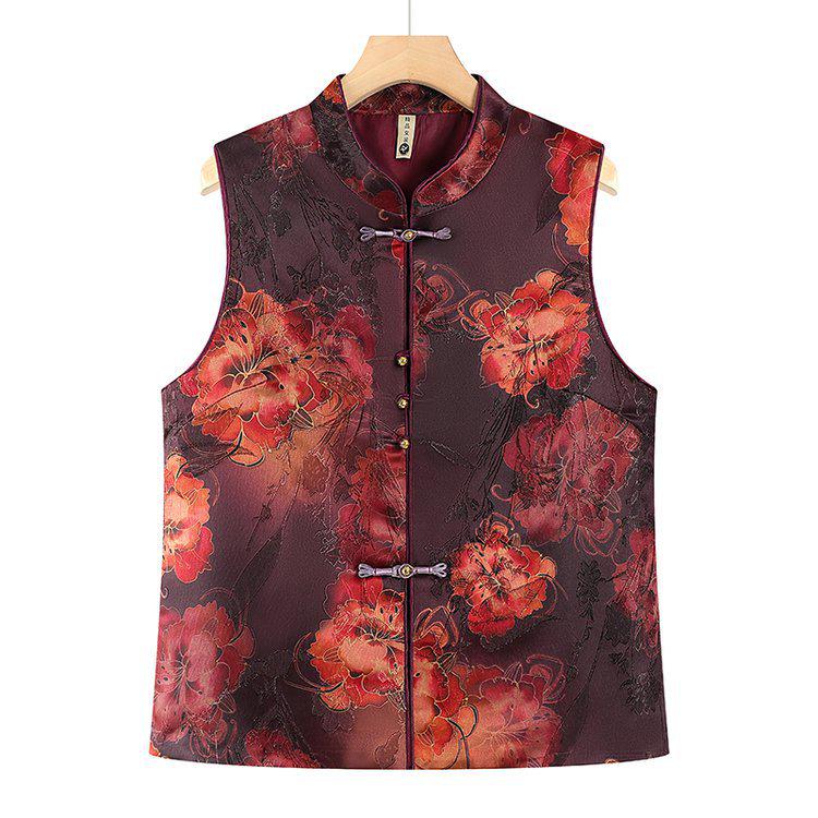 

Plus Size Floral Two-Tone Stand Collar Vest for Middle-Aged and Elderly Women - Spring & Autumn Style 5XL [Recommended for 145-160 lbs] фиолетовый