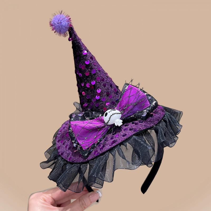 Halloween Witch Hat Headband Kids Adults Costume Accessory With LED Light Decorative Hair Clip
