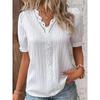 Summer New Vacation Fashion Hollow out Short sleeve European and American Women clothes V-neck Shirt Women's V-neck Shirt