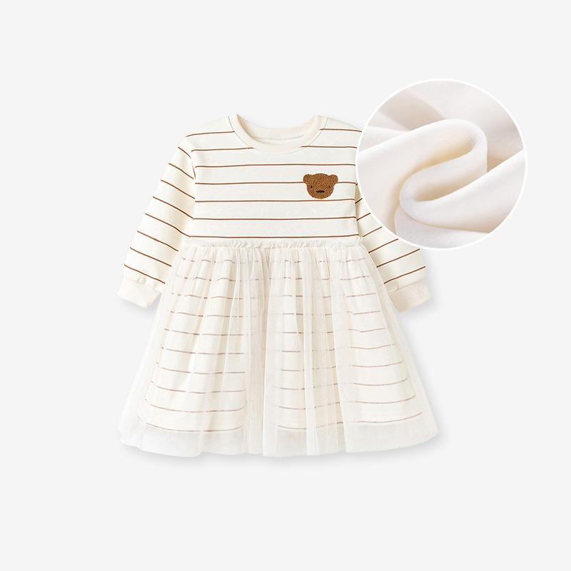 European and American Mesh Girls' Dress, Autumn and Winter Cartoon Children's Princess Dress, Fashionable Children's Dress, with Added Velvet