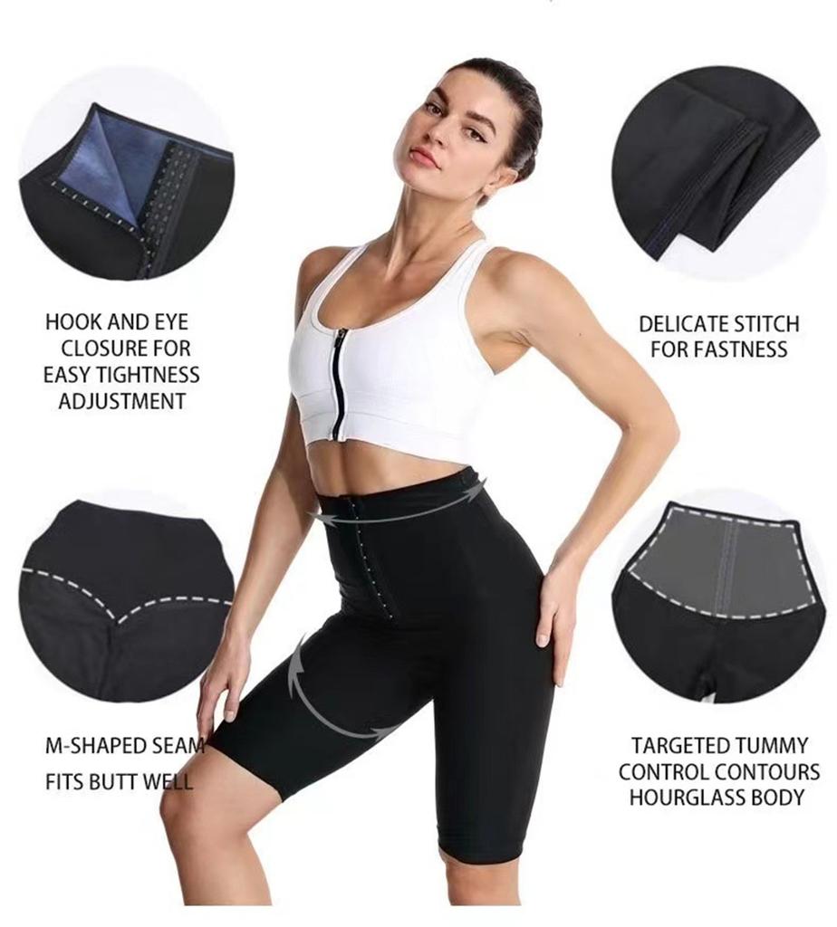 High Waist Waist Trainer Shorts for Women Slimming Body Shaper Workout Running Yoga Compression Pants with Hook Closure and Sweat Enhancing Design