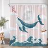 Cartoon Shower Curtain Ocean Animals Blue Whale Tropical Fish Lion Plantes Kids Bathroom Decor Polyester Bath Curtain with Hooks
