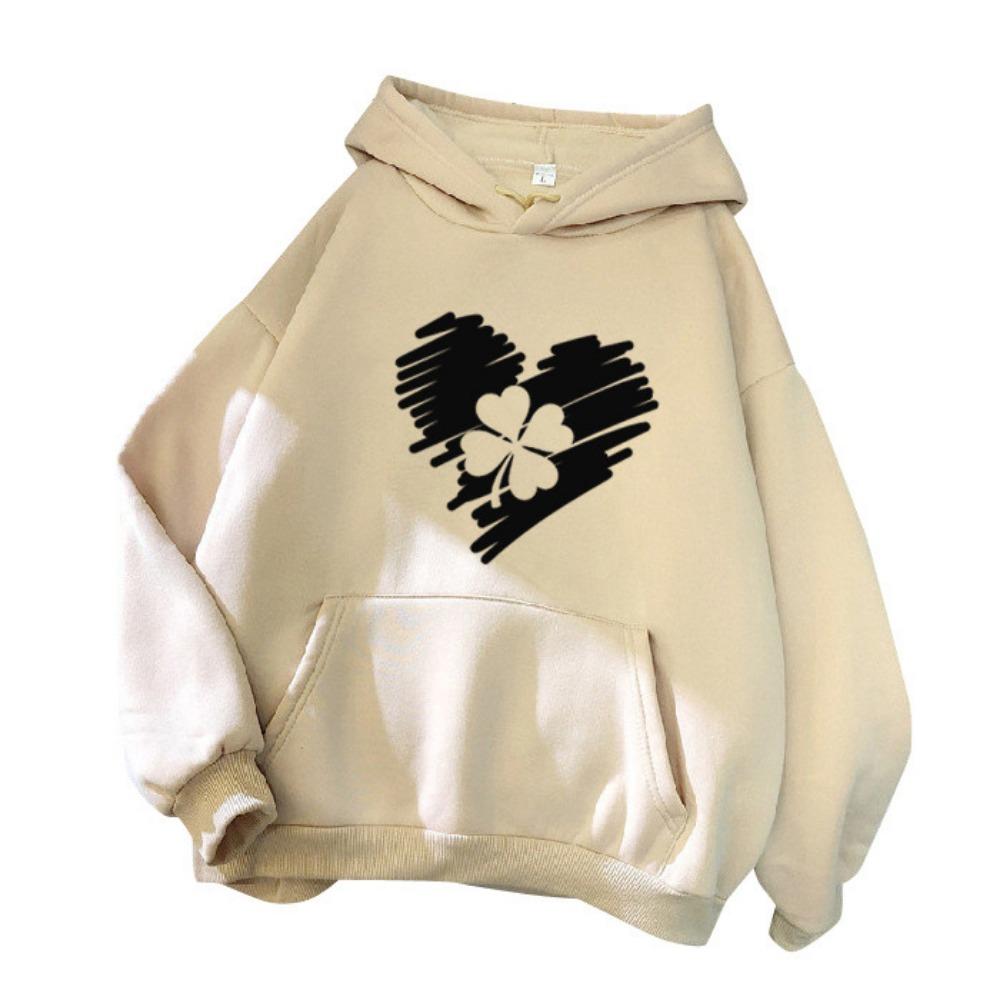 Letter Printed Hoodie Autumn and Winter Sweater Neutral Women's Casual Versatile Fleece Hooded Sweater Long Sleeve Clothing