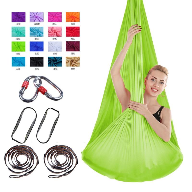 Aerial Yoga Hammock With Extension Straps Carabiner - Silk Fabric No-Knot Design Home Gym Inversion Therapy Studio Use