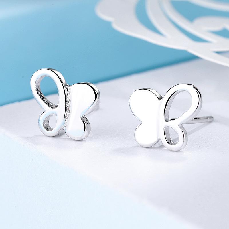 Silver Temperament Ear Jewelry Women'S Personality Simple Smooth Plain Silver Butterfly Earrings Exquisite Atmosphere Fashion Tremella Decoration