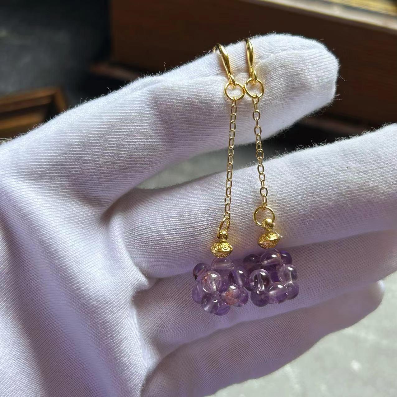 

Высококачественные серьги из натурального южного красного агата с золотым покрытием и дизайном «Фиолетовая гроздь винограда-фантом»