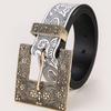 Ethnic Stylish Retro Floral Leather Belt With Metal Buckle For Men And Women
