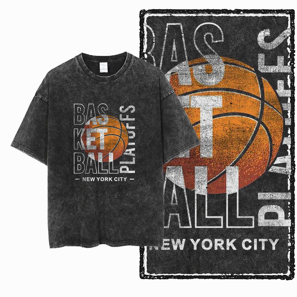 YH BASKETBALL THEME Printed Cotton Acid Washed Exclusive Graphic Unisex T Shirt Cool Streetwear Men Tshirts Big Size Tee for men