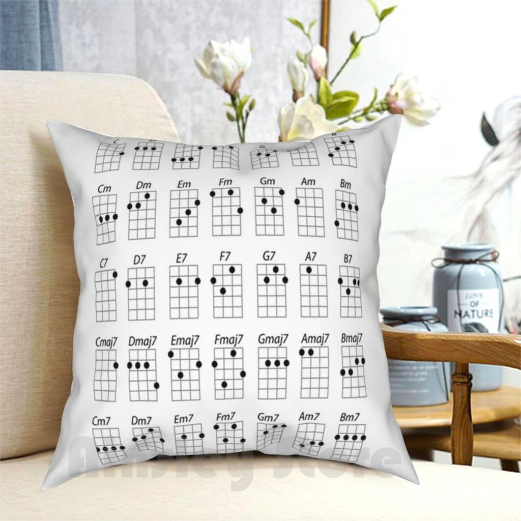 Ukulele Chords Pillow Case Printed Home Soft Throw Pillow Ukulele Uke Guitar Music Notes Chords Strings Musician Concert