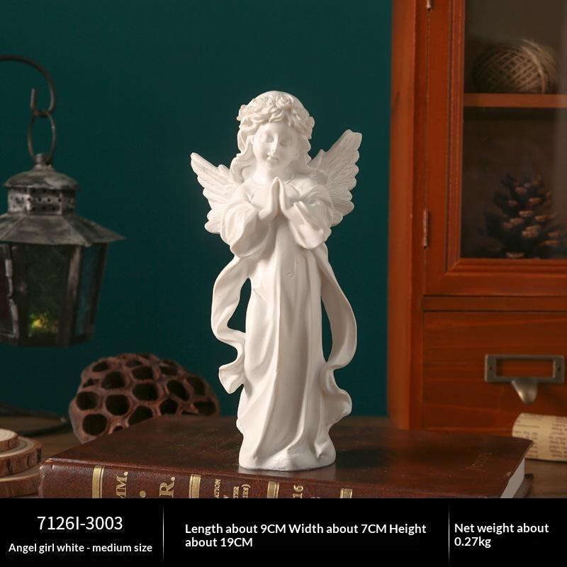White Resin Praying Angel Figurines With Delicate Wings Floral Crown For Home Desktop Shelf Decor