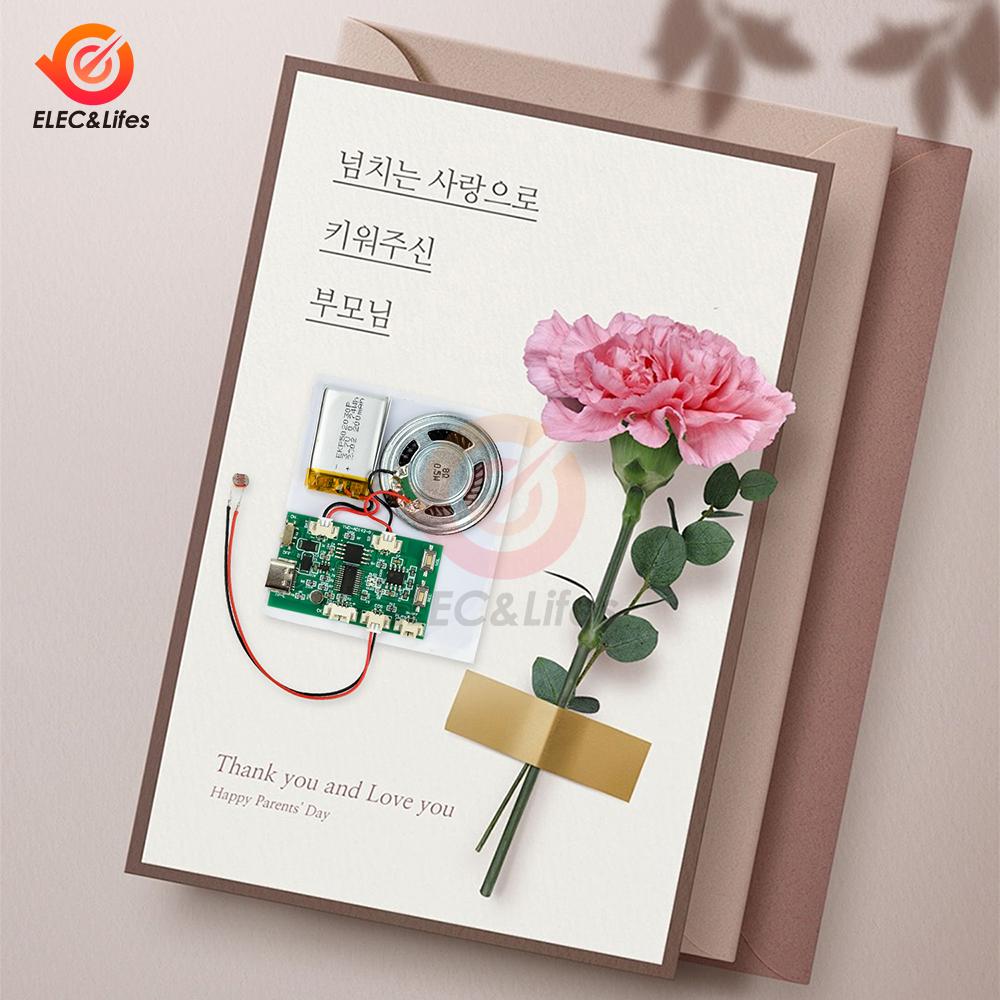 Type C Recordable Sound Module MP1 Button Control Music Voice Player Programmable Board with Speaker for DIY Greeting Card Gift