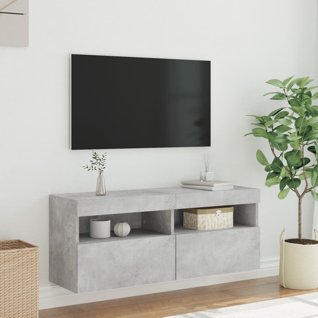 Wall Mounted TV Cabinet with RGB LED Lighting Concrete Grey 100 x 30 x 40 cm