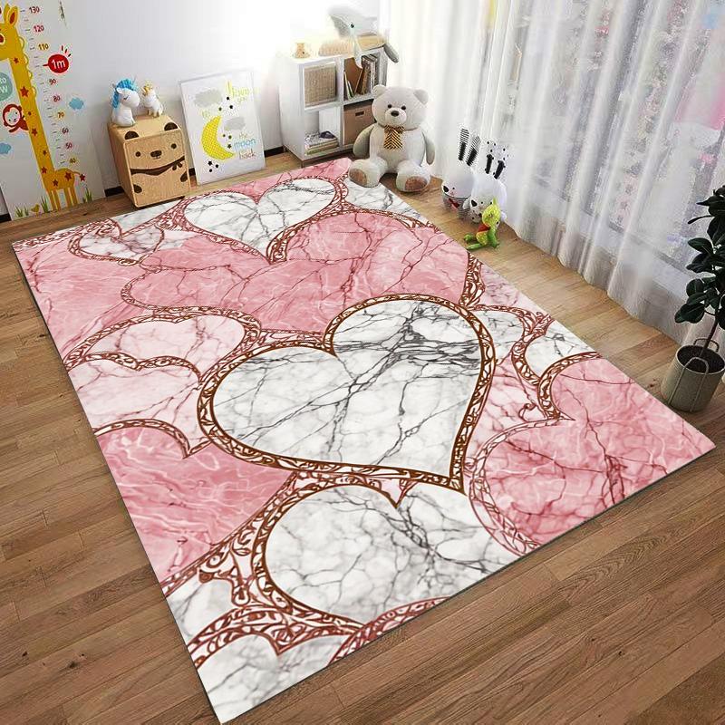 Marble Heart Pattern Carpet, Pink and White Decorative Floor Rug Suitable for use as an anti-slip for living room bedroom sofas