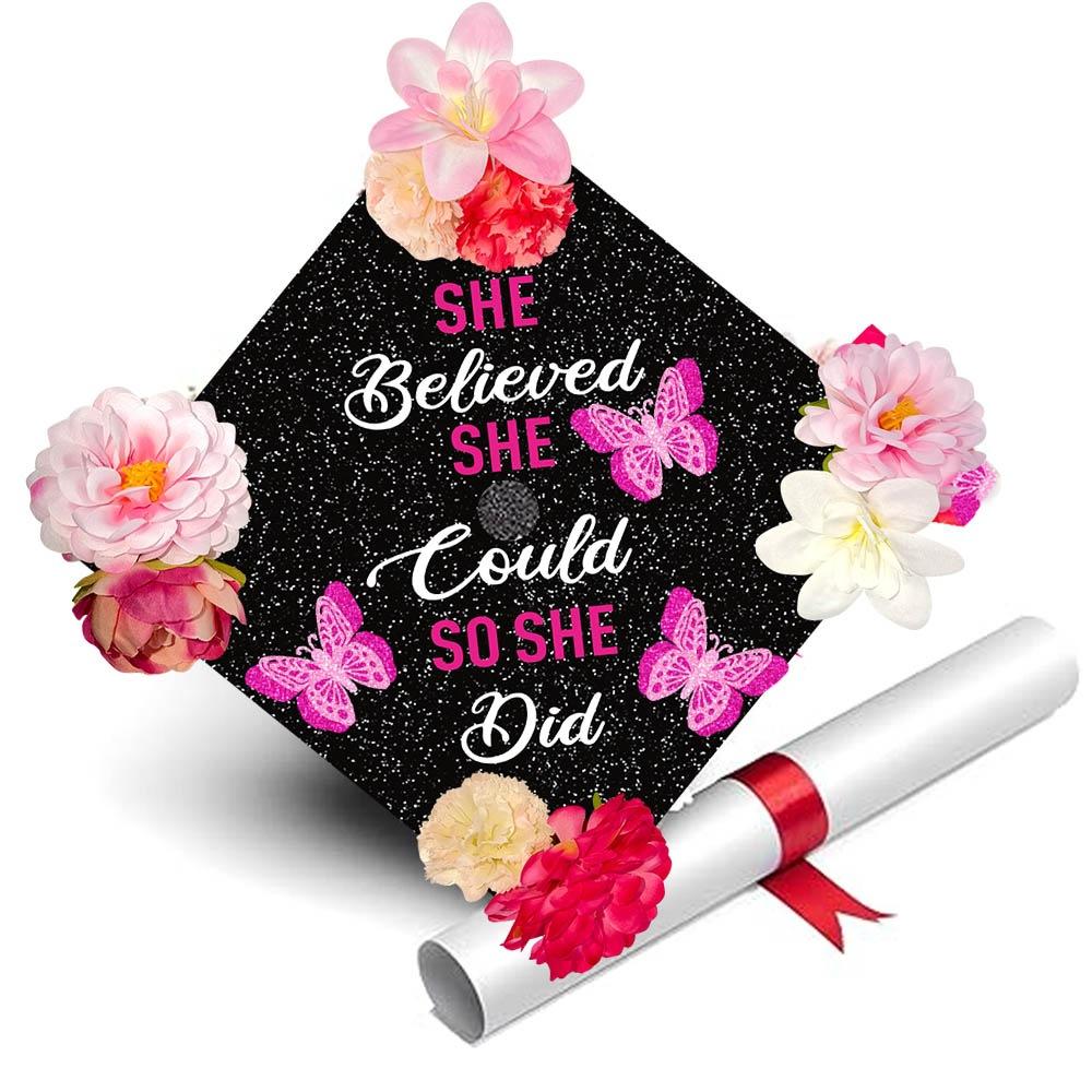 Graduation season decorative headgear hat, scholar hat DIY butterfly flower graduation party decoration supplies