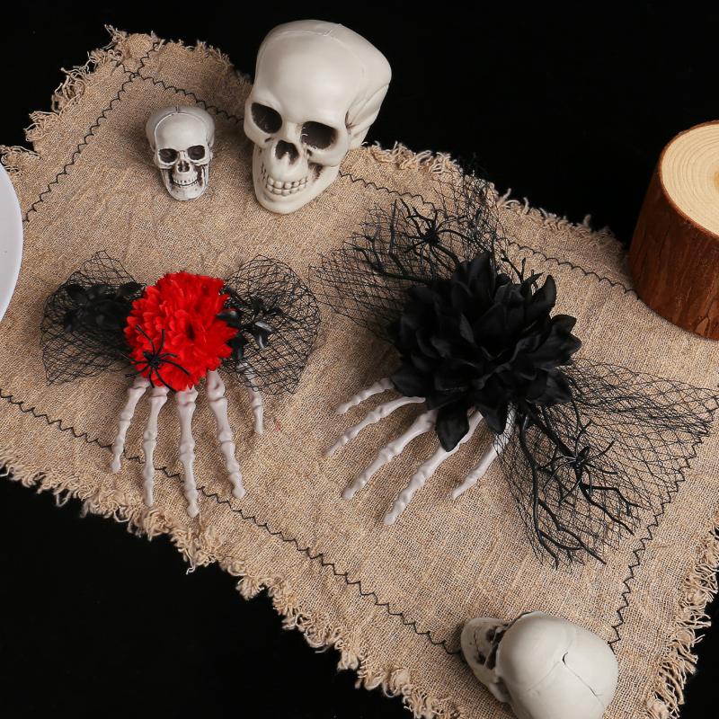 Halloween Terrifying Skull Hand Bone Rose Hair Clip - Unique Mesh Side Clip, Perfect Decoration for Halloween Ball