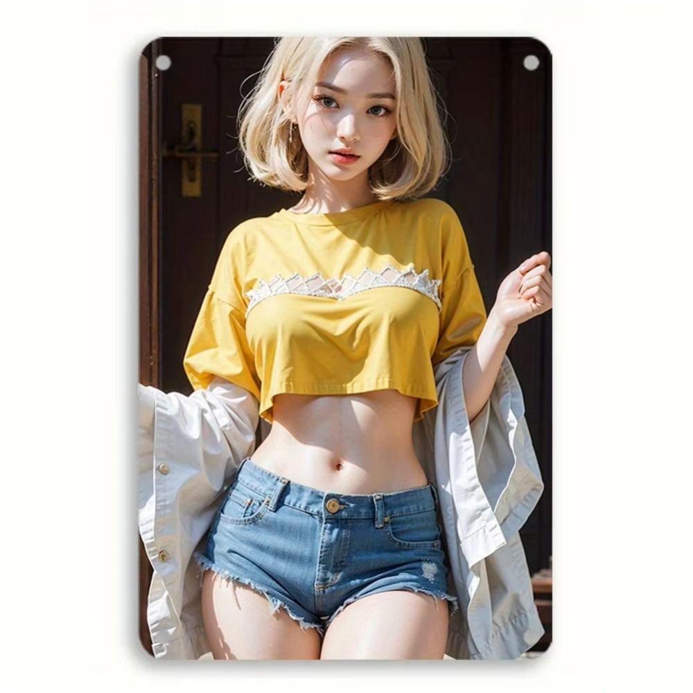 Fantasy Metal Wall Art Decor, Girl with Goldfish, 20x30cm Bedroom Sign