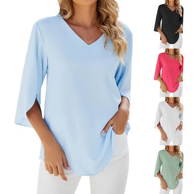 Women's Fashion ,Colour V,Neck Slit,Hem Relaxed,Fit T,Shirt Top
