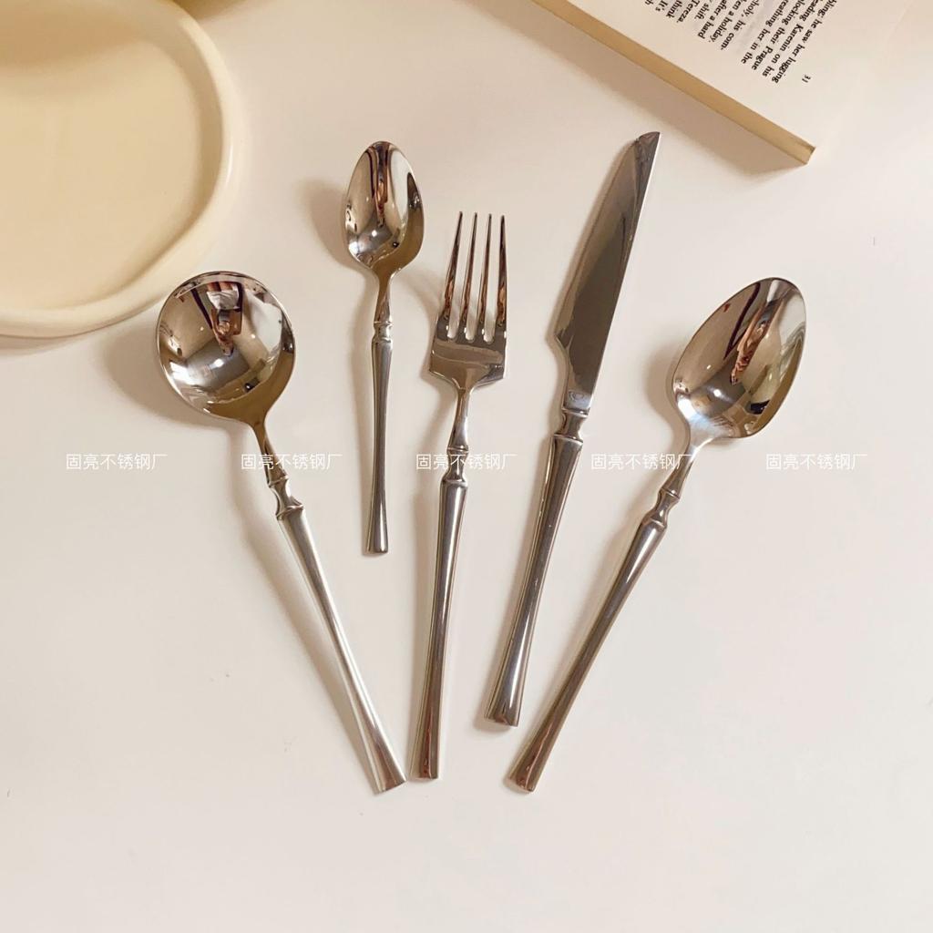 304 stainless steel mirror flat small waist knife, fork, spoon, tableware set, home restaurant western food knife, fork and spoon