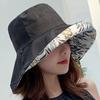 Summer Women Fisherman Hat Solid Flower Print Double Sided Bucket Hats For Ladies Outdoor Travel Beach Sunscreen Cap