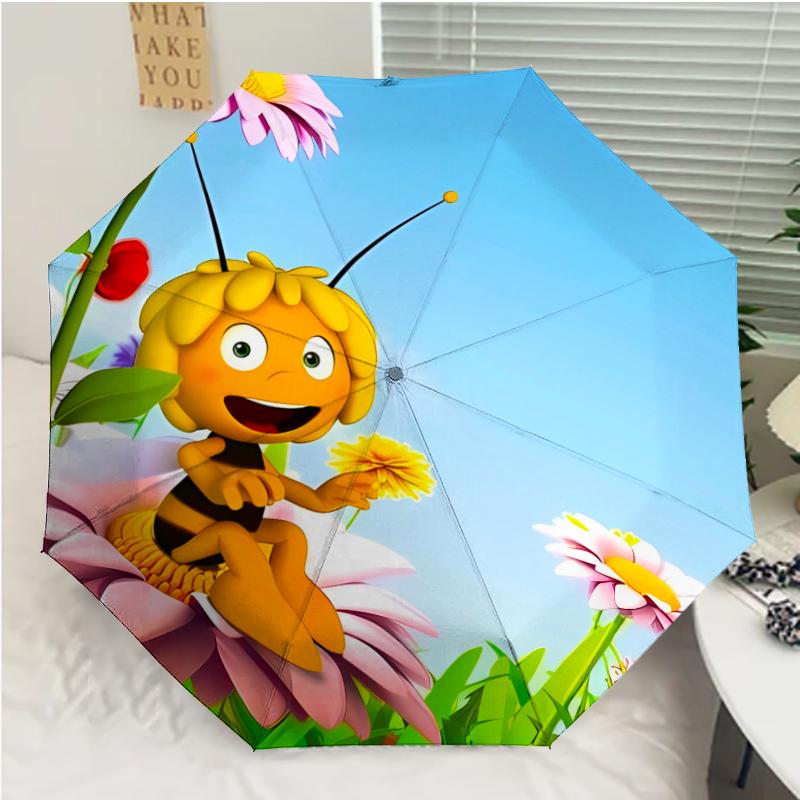 Maya the Bee Print Automatic Umbrella, 8 Rib Iron Frame, Plastic Handle, Suitable for Outdoor Travel &Daily , Ideal Gift