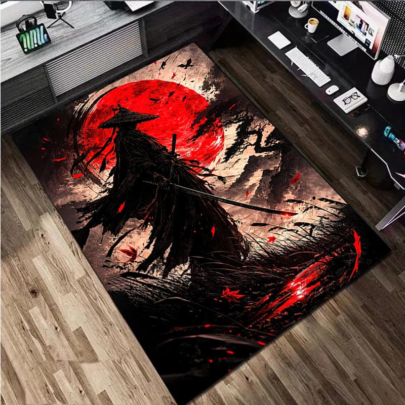 1Pc Samurai Print Rug - home decoration Carpet For Living Room Bedroom Flooring Computer Chair Area Rug