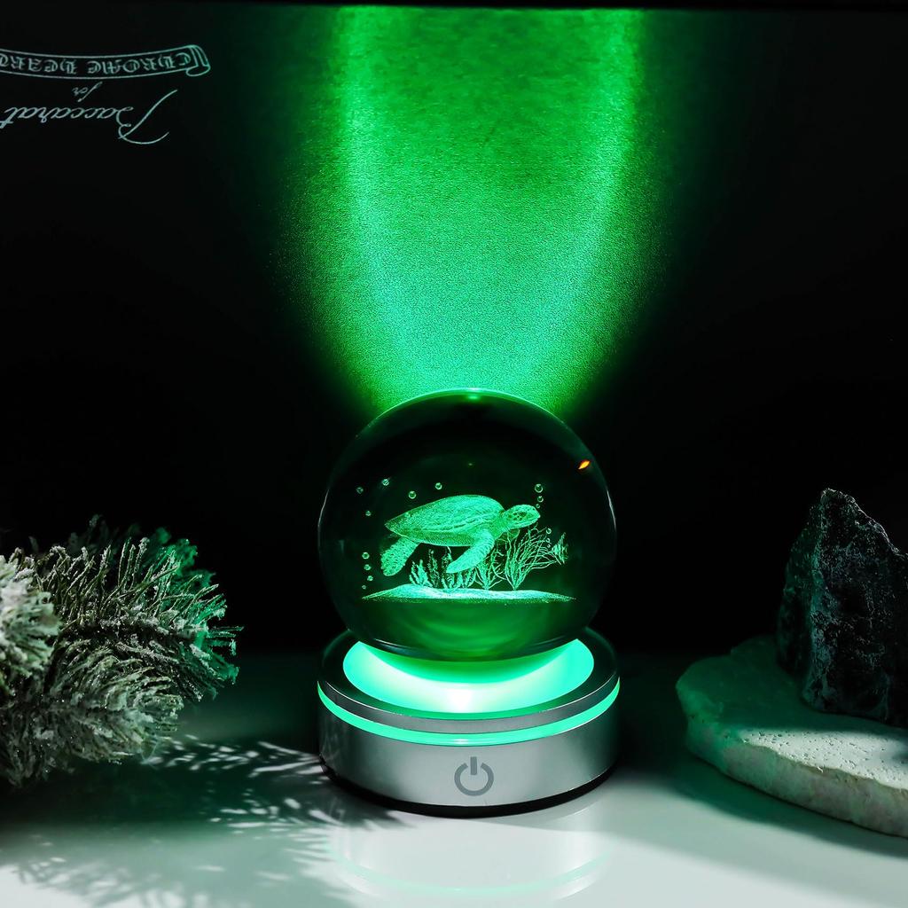 Kertari K9 Crystal 3D Sea Cute Birthday Gift for and Popular Decorative Turtle Stylish and Soothing Crystal Ball with LED Light Ambient Decorative for