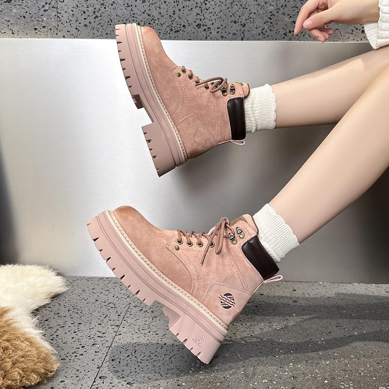 New leather thick-soled heightening casual Martin boots women's outdoor sports versatile big yellow boots women's summer